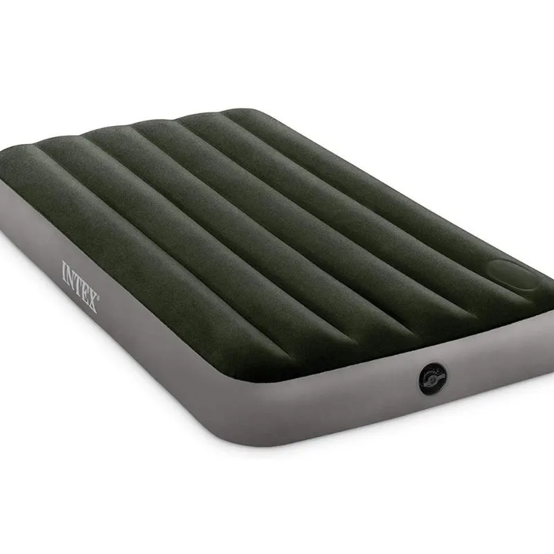 Colchão inflável Intex Dura-Beam Standard Prestige verde escuro baixo para camping e visitas.