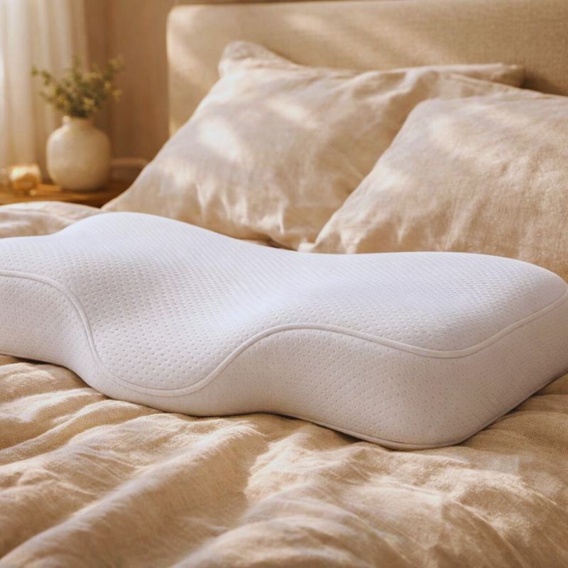 Travesseiro cervical ortopédico com formato de onda para alinhar a coluna e aliviar dor no pescoço