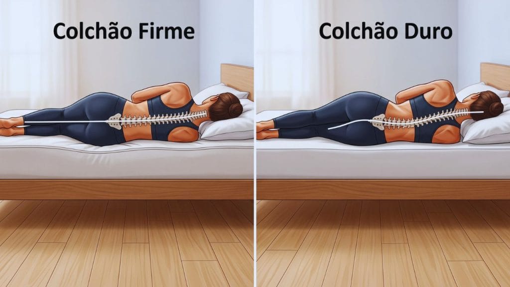 Diferença de alinhamento da coluna em colchão firme e em colchão duro